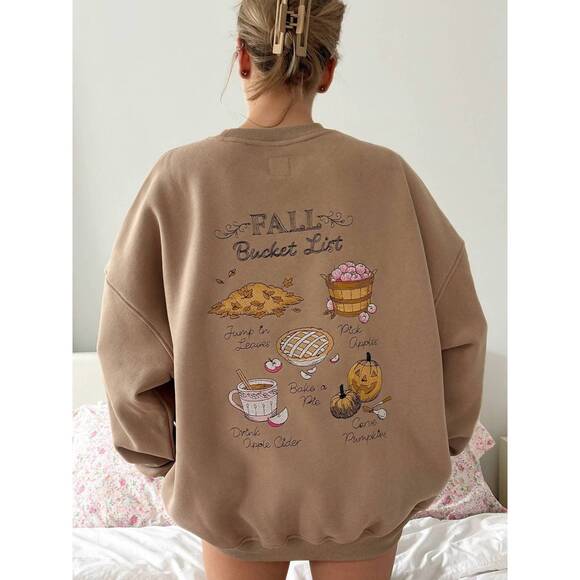 NEW SUNKISSED COCONUT autumn bucket list crewneck top in cappuccino - Picture 2 of 2